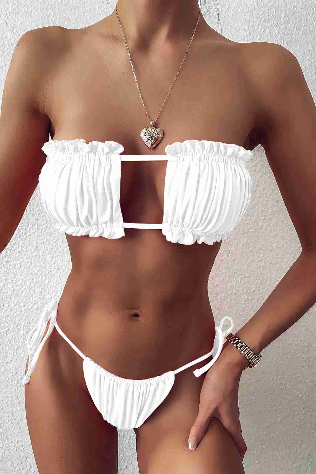 angelsin brezilya model buzgulu baglamali bikini takim beyaz bikini takm angelsin 15918 40 B