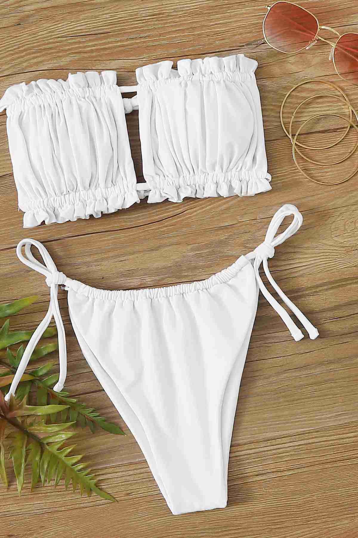 angelsin brezilya model buzgulu baglamali bikini takim beyaz bikini takm angelsin 15919 40 B