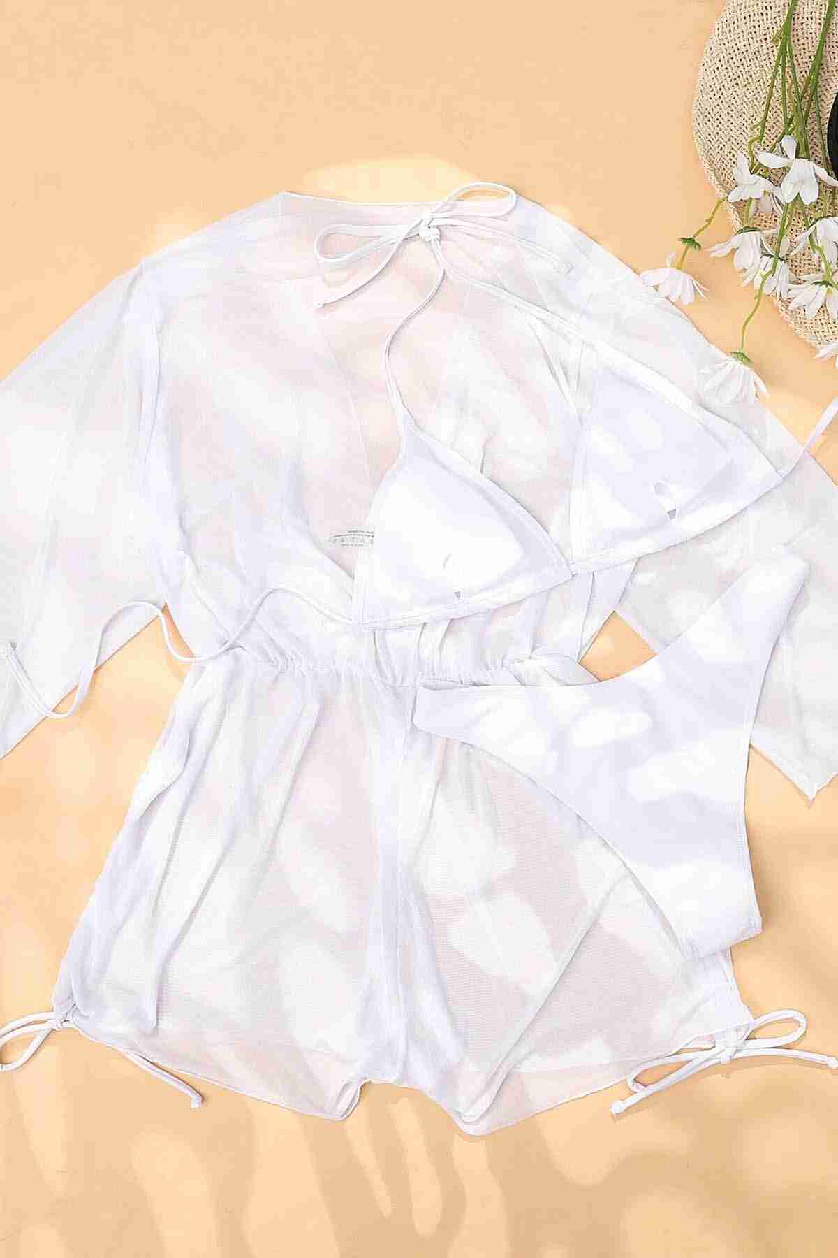 angelsin tul pareo plaj elbesi cover up kimono beyaz plaj elbiseleri pareo angelsin 15591 42 B